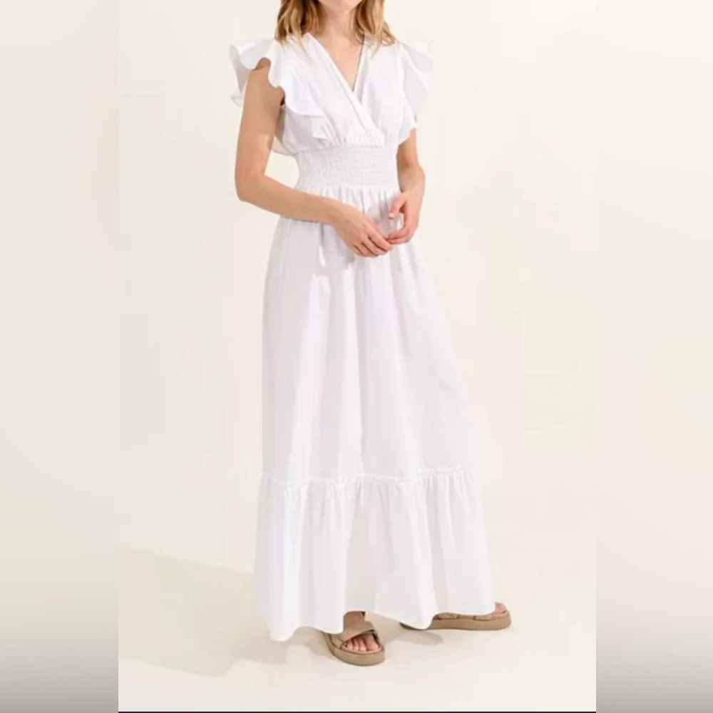 Molly Bracken White Tiered Ruffled Maxi Dress size small